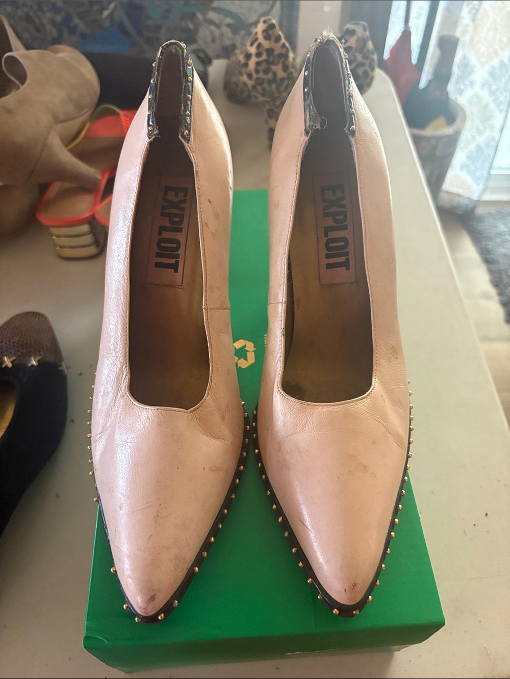 Stud-Trim Pointed Pump in Blush Pink